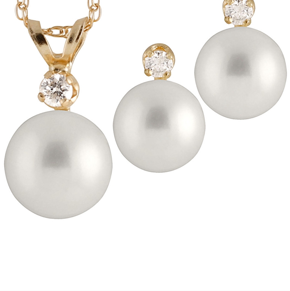 Splendid Pearls 14K 0.15 ct. tw. Diamond Pearl Set